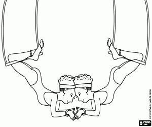 The trapeze artists of the circus coloring page