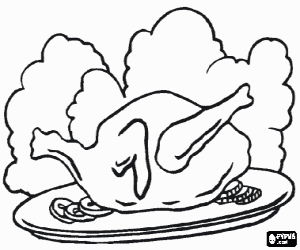 A tray of roast chicken coloring page