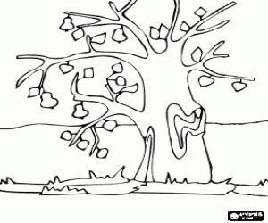 Tree with few leaves on branches coloring page