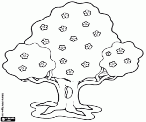 Tree with flowers at spring time coloring page