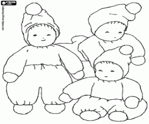 The triplets with warm clothes coloring page
