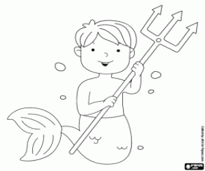Triton with the trident coloring page