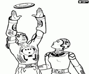 Tron and Yori with the light disk coloring page
