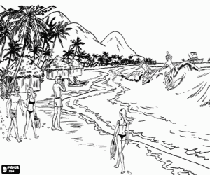 A tropical beach during holidays coloring page