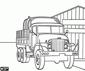 A truck beside the warehouse coloring page