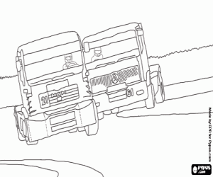Truck racing in the circuit coloring page