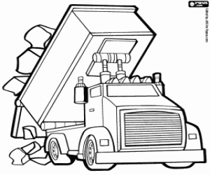 The truck unloads stones coloring page