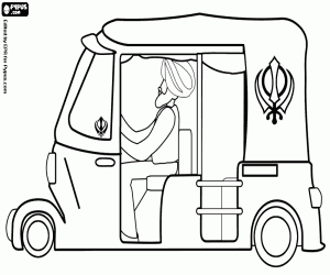 Tuk Tuk, autorickshaw from India coloring page