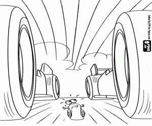 Turbo between the wheels of F1 cars coloring page
