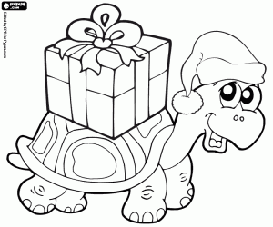 The turtle and the Christmas gift coloring page