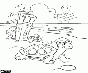 A turtle in the Christmas night coloring page
