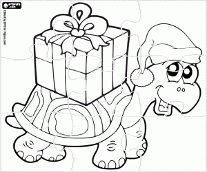 A turtle at Christmas, puzzle coloring page