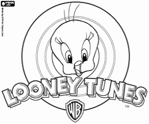 Tweety and the Looney Tunes logo coloring page