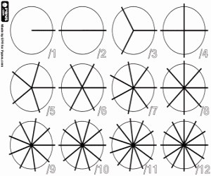 The twelve parts of a circle coloring page