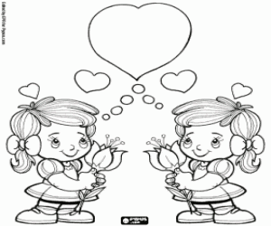 Twins sisters and the mother's love coloring page