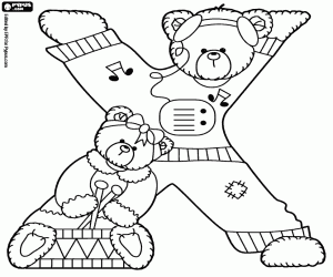 Two bears forming the letter X coloring page