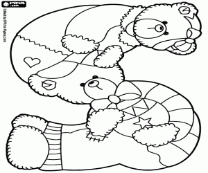Two bears playing, the letter S coloring page