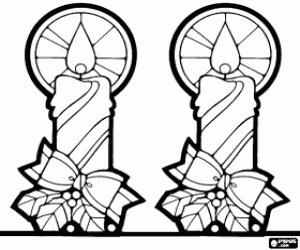 Two candles on the Christmas table coloring page