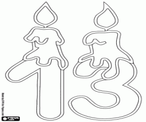 Two candles on the number thirteen coloring page