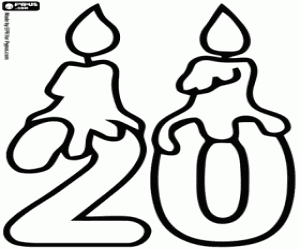Two candles on the number twenty coloring page