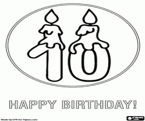 Two candles for the tenth birthday coloring page