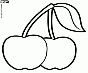 Two cherries with stem and leaf coloring page