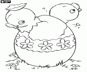 Two chicks in an Easter egg coloring page