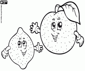Two citrus fruits. Lemon and orange coloring page