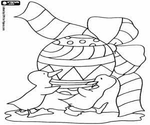 Two ducklings and an Easter egg coloring page