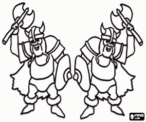 Two fierce viking warriors coloring page