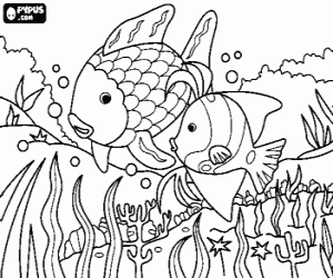 Two fish at the seabed coloring page