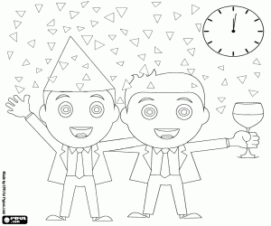 Two friends celebrate the new year coloring page
