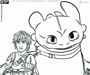 Two friends, Hiccup and the dragon coloring page