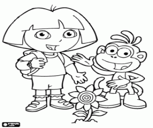 Two great friends, Dora and Boots coloring page