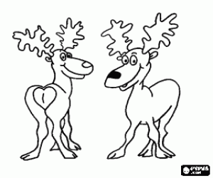 Two happy Christmas reindeers coloring page