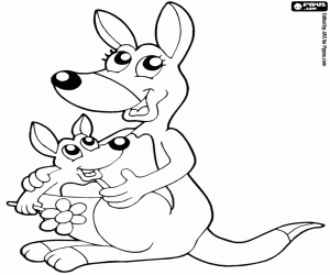 Two kangaroos, mom and baby coloring page
