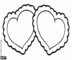 Two linked hearts coloring page