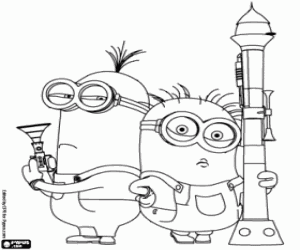 Two minions with weapons coloring page