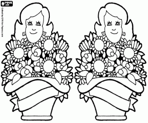 Two mothers with baskets of flowers coloring page