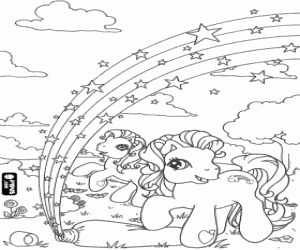 Two ponies and the magical rainbow coloring page