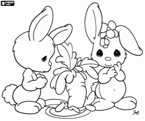 Two rabbits of Precious Moments coloring page