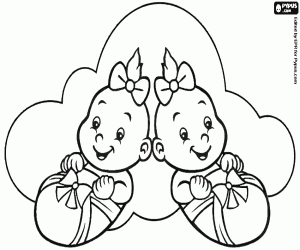 Two smiling twin babies coloring page