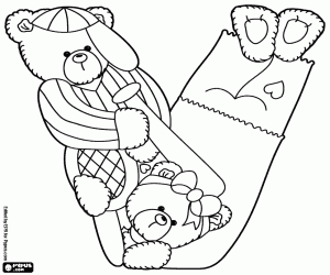Two sporty bears and the letter V coloring page
