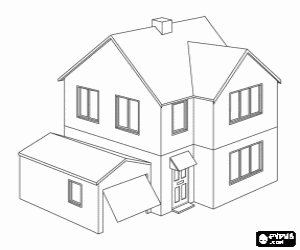 Two-storey house and detached garage coloring page
