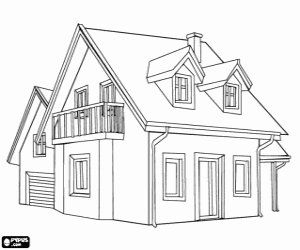 Two story house with garage coloring page