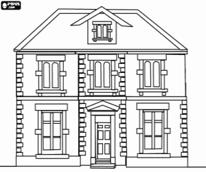A two-story manor house coloring page