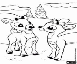 Two young reindeers Rudolph and Fireball coloring page
