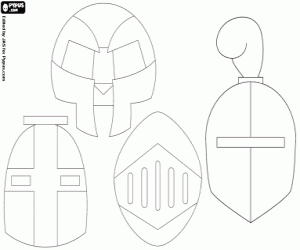 Types of medieval helmets coloring page