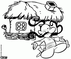 Typical house and man from Ukraine coloring page