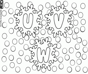 U, V, W, letters in ice crystals coloring page